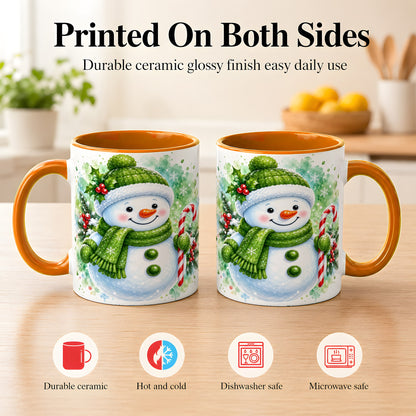 #pl[11oz|Orange] Green Snowman Coffee Mug, Christmas Snowman Mug, Ceramic Cup