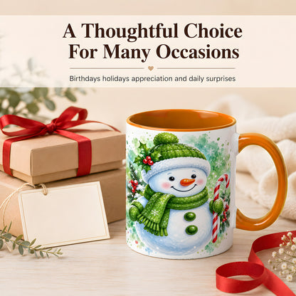 #pl[11oz|Orange] Green Snowman Coffee Mug, Christmas Snowman Mug, Ceramic Cup