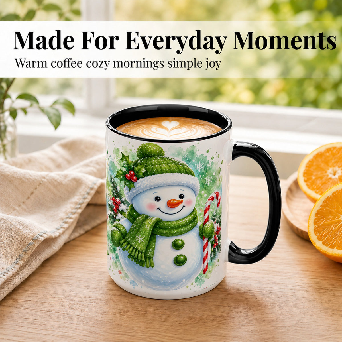 #pl[15oz|Black] Green Snowman Coffee Mug, Christmas Snowman Mug, Ceramic Cup
