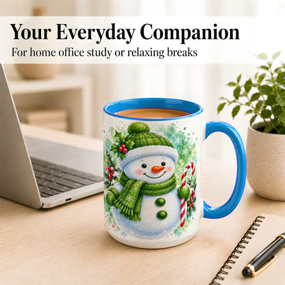 #pl[15oz|Blue] Green Snowman Coffee Mug, Christmas Snowman Mug, Ceramic Cup