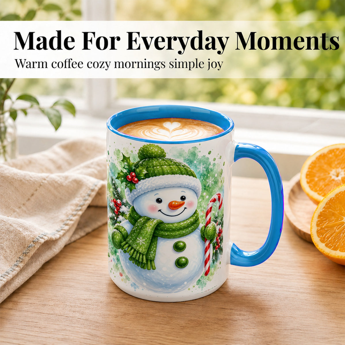 #pl[15oz|Blue] Green Snowman Coffee Mug, Christmas Snowman Mug, Ceramic Cup