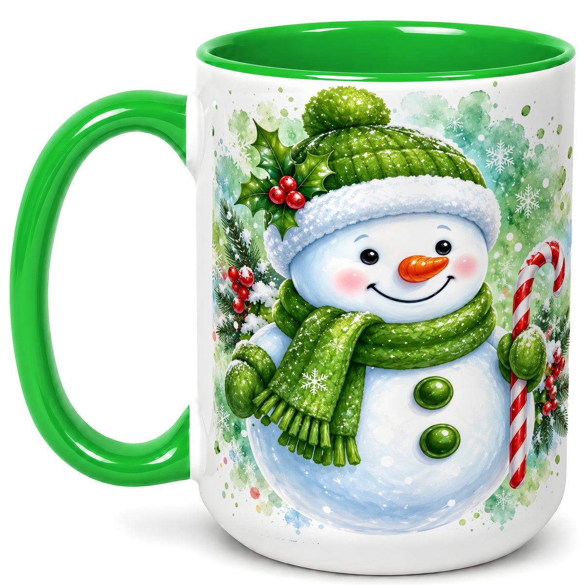#pl[15oz|Green] Green Snowman Coffee Mug, Christmas Snowman Mug, Ceramic Cup