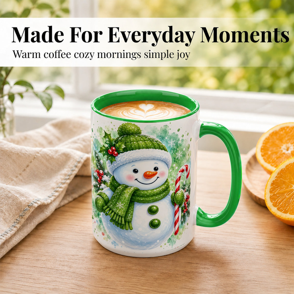 #pl[15oz|Green] Green Snowman Coffee Mug, Christmas Snowman Mug, Ceramic Cup