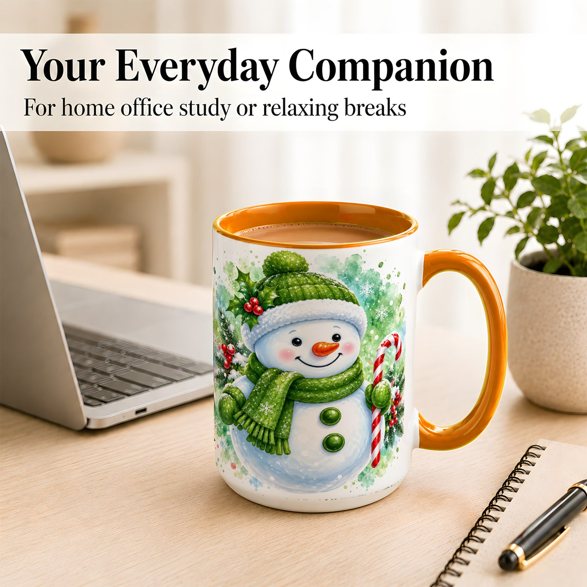 #pl[15oz|Orange] Green Snowman Coffee Mug, Christmas Snowman Mug, Ceramic Cup
