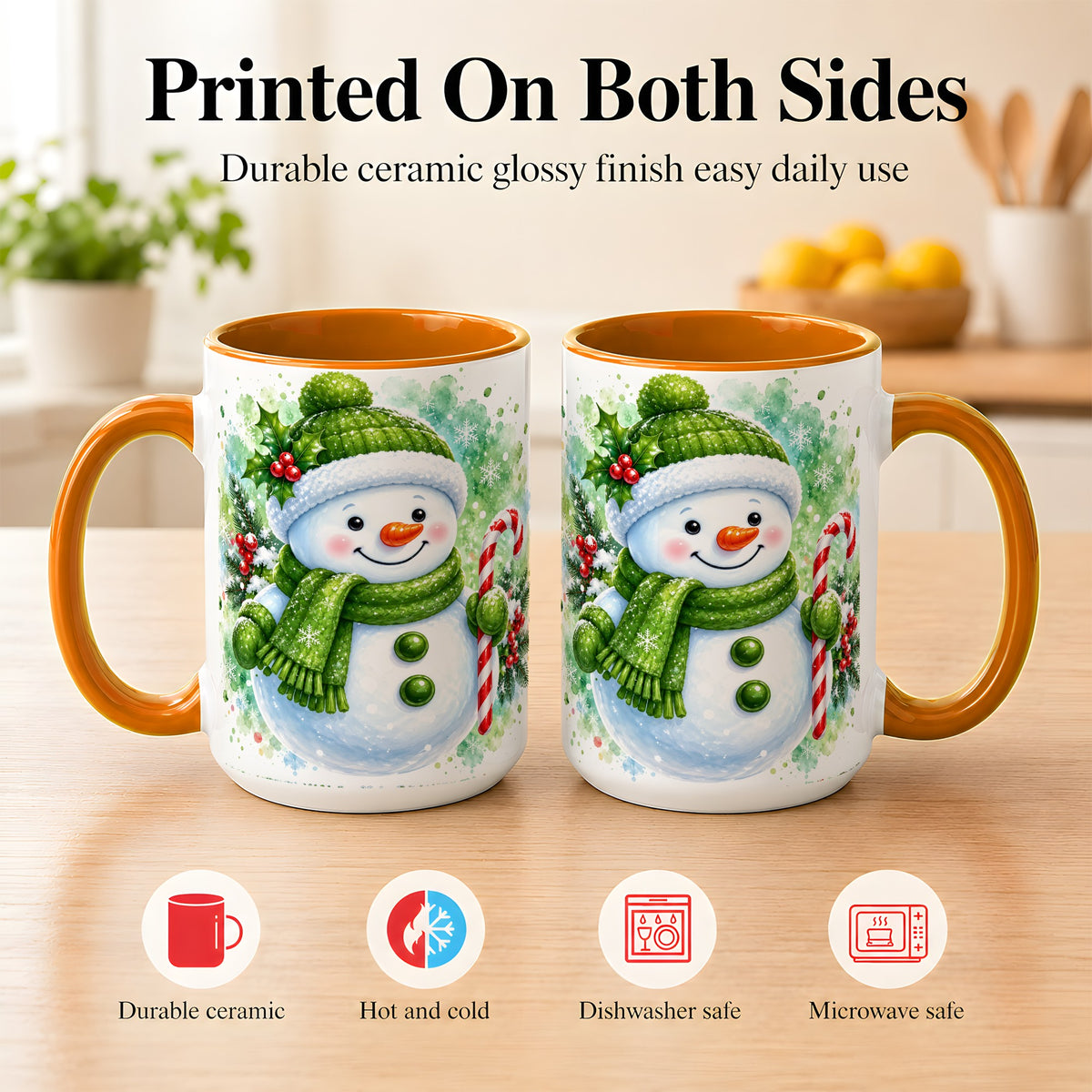 #pl[15oz|Orange] Green Snowman Coffee Mug, Christmas Snowman Mug, Ceramic Cup