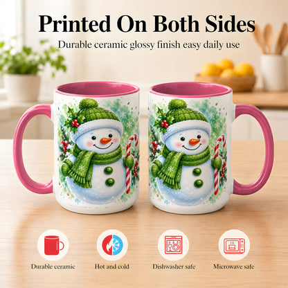 #pl[15oz|Pink] Green Snowman Coffee Mug, Christmas Snowman Mug, Ceramic Cup