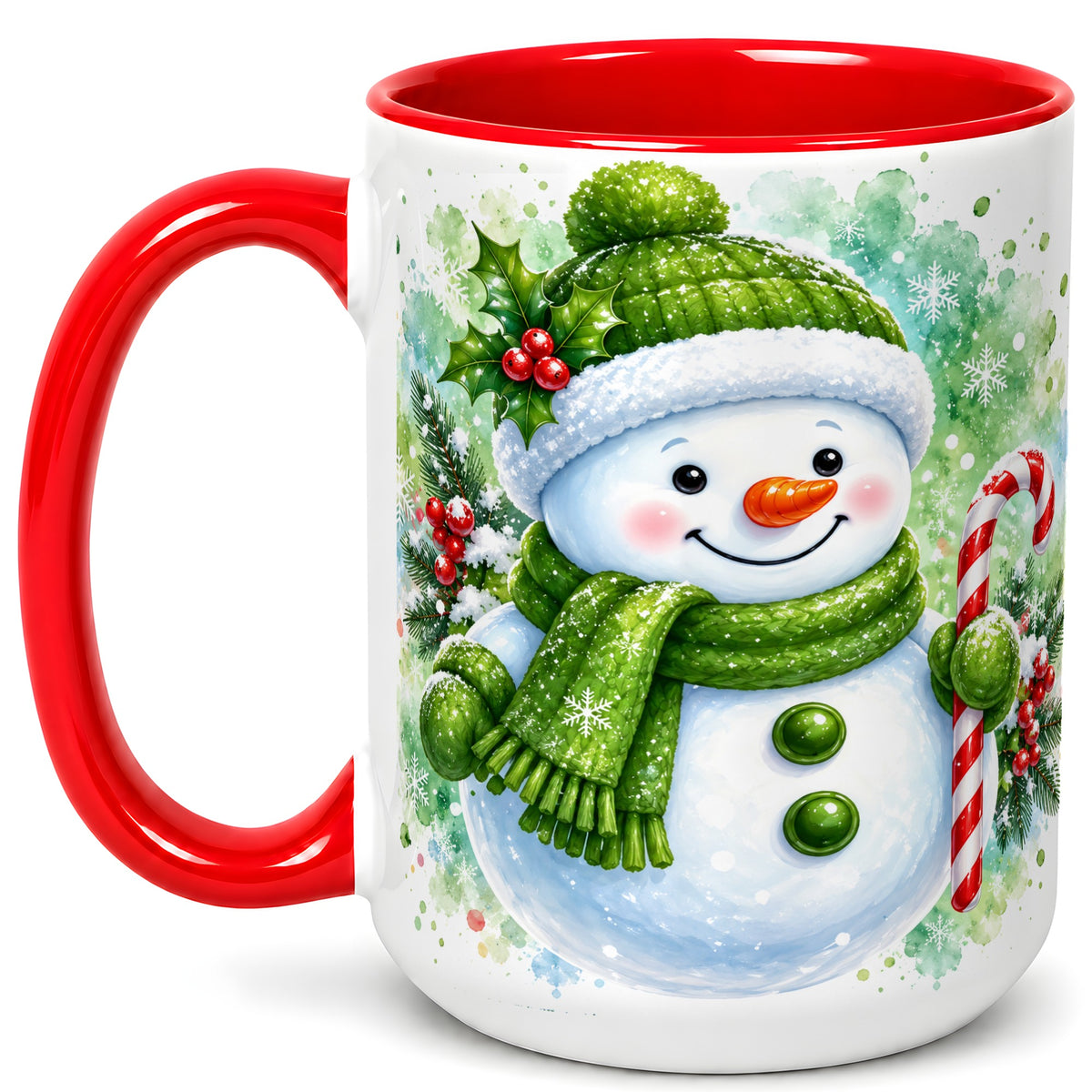 #pl[15oz|Red] Green Snowman Coffee Mug, Christmas Snowman Mug, Ceramic Cup