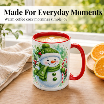 #pl[15oz|Red] Green Snowman Coffee Mug, Christmas Snowman Mug, Ceramic Cup