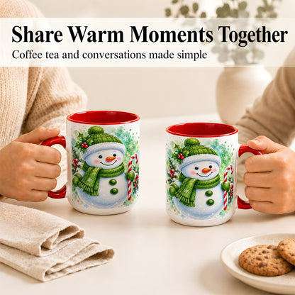 #pl[15oz|Red] Green Snowman Coffee Mug, Christmas Snowman Mug, Ceramic Cup