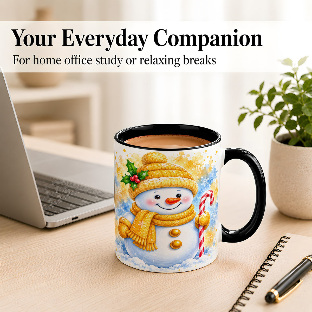 #pl[11oz|Black] Snowman Christmas Coffee Mug, Winter Snowman Mug, Ceramic Cup