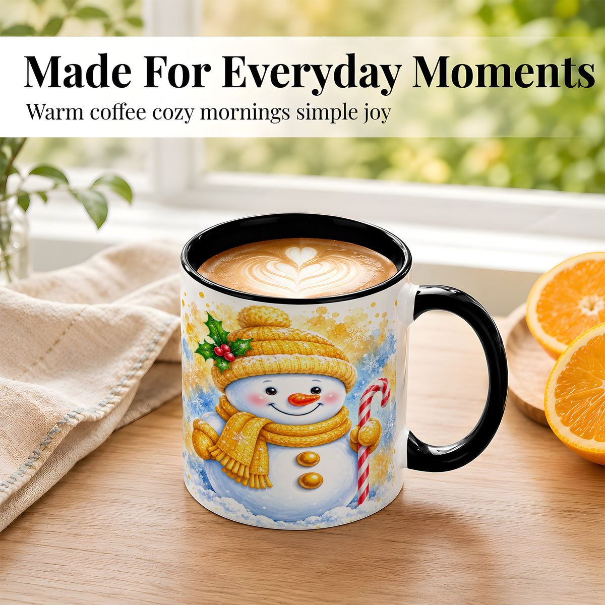 #pl[11oz|Black] Snowman Christmas Coffee Mug, Winter Snowman Mug, Ceramic Cup
