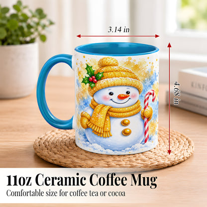 #pl[11oz|Blue] Snowman Christmas Coffee Mug, Winter Snowman Mug, Ceramic Cup
