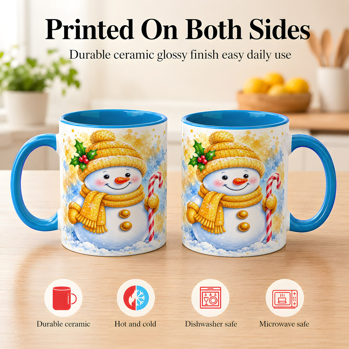#pl[11oz|Blue] Snowman Christmas Coffee Mug, Winter Snowman Mug, Ceramic Cup