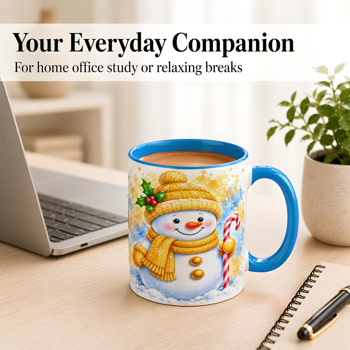 #pl[11oz|Blue] Snowman Christmas Coffee Mug, Winter Snowman Mug, Ceramic Cup