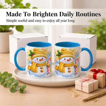 #pl[11oz|Blue] Snowman Christmas Coffee Mug, Winter Snowman Mug, Ceramic Cup