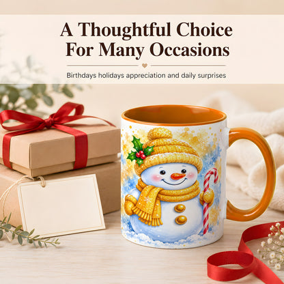#pl[11oz|Orange] Snowman Christmas Coffee Mug, Winter Snowman Mug, Ceramic Cup