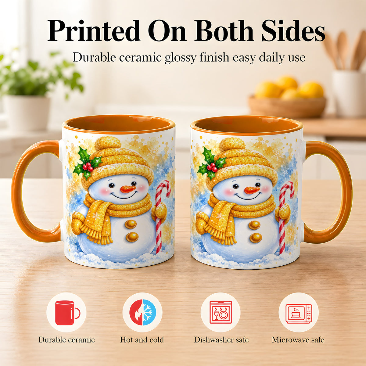 #pl[11oz|Orange] Snowman Christmas Coffee Mug, Winter Snowman Mug, Ceramic Cup