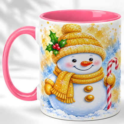 #pl[11oz|Pink] Snowman Christmas Coffee Mug, Winter Snowman Mug, Ceramic Cup