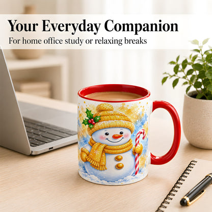 #pl[11oz|Red] Snowman Christmas Coffee Mug, Winter Snowman Mug, Ceramic Cup