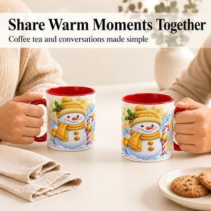 #pl[11oz|Red] Snowman Christmas Coffee Mug, Winter Snowman Mug, Ceramic Cup
