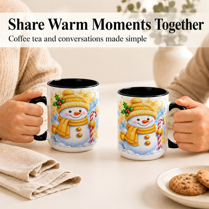 #pl[15oz|Black] Snowman Christmas Coffee Mug, Winter Snowman Mug, Ceramic Cup