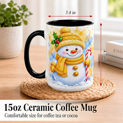 #pl[15oz|Black] Snowman Christmas Coffee Mug, Winter Snowman Mug, Ceramic Cup
