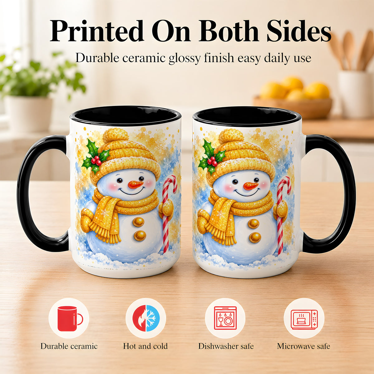 #pl[15oz|Black] Snowman Christmas Coffee Mug, Winter Snowman Mug, Ceramic Cup