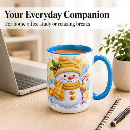 #pl[15oz|Blue] Snowman Christmas Coffee Mug, Winter Snowman Mug, Ceramic Cup