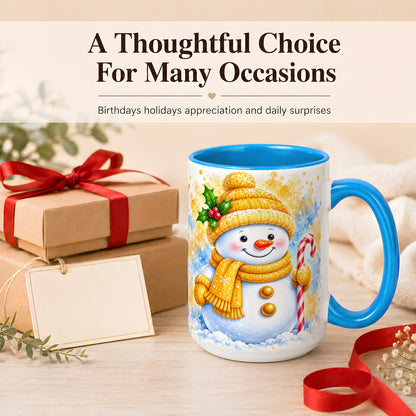 #pl[15oz|Blue] Snowman Christmas Coffee Mug, Winter Snowman Mug, Ceramic Cup