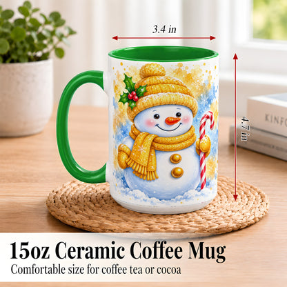 #pl[15oz|Green] Snowman Christmas Coffee Mug, Winter Snowman Mug, Ceramic Cup