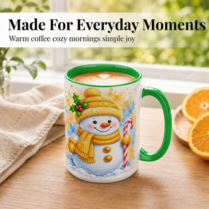 #pl[15oz|Green] Snowman Christmas Coffee Mug, Winter Snowman Mug, Ceramic Cup