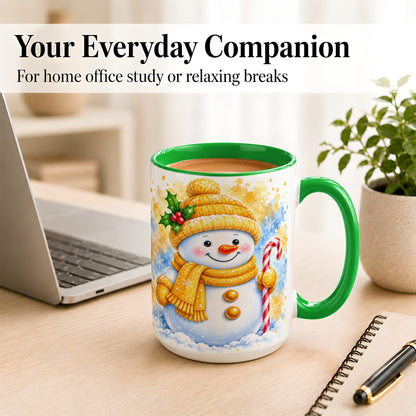 #pl[15oz|Green] Snowman Christmas Coffee Mug, Winter Snowman Mug, Ceramic Cup
