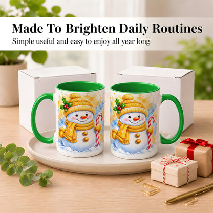 #pl[15oz|Green] Snowman Christmas Coffee Mug, Winter Snowman Mug, Ceramic Cup
