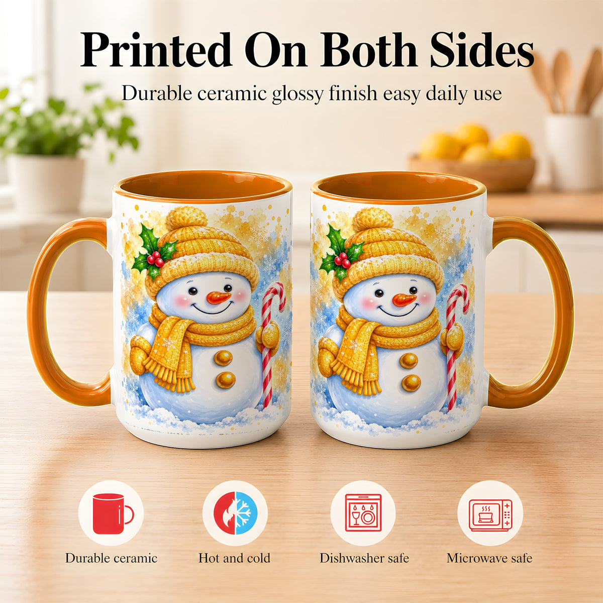 #pl[15oz|Orange] Snowman Christmas Coffee Mug, Winter Snowman Mug, Ceramic Cup