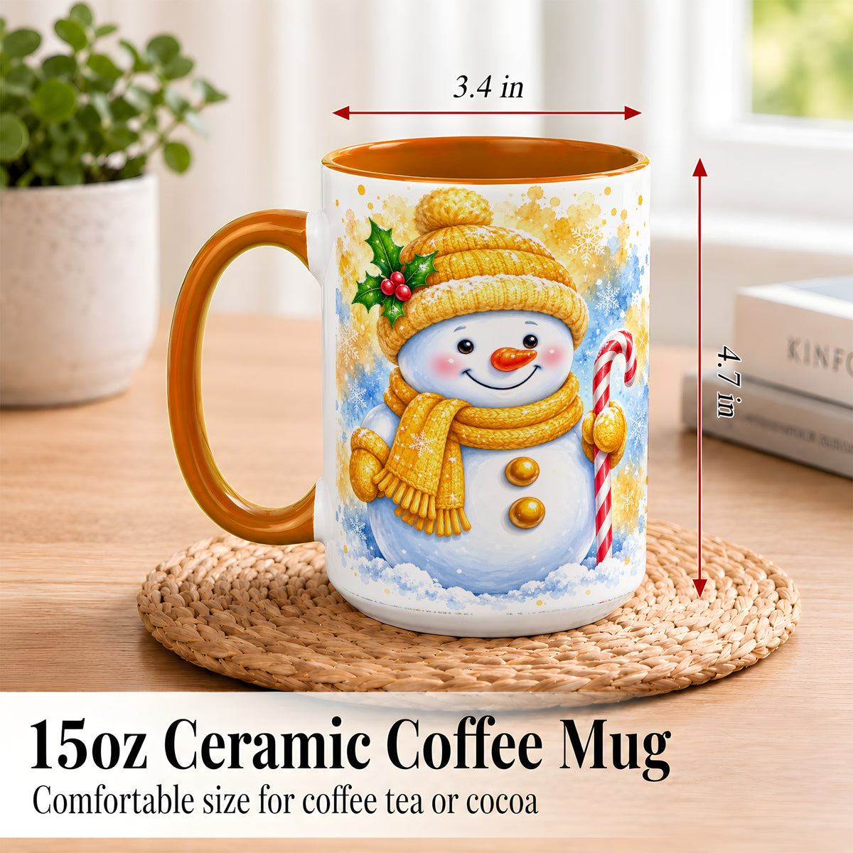 #pl[15oz|Orange] Snowman Christmas Coffee Mug, Winter Snowman Mug, Ceramic Cup