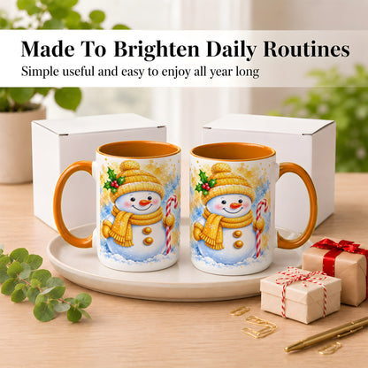 #pl[15oz|Orange] Snowman Christmas Coffee Mug, Winter Snowman Mug, Ceramic Cup