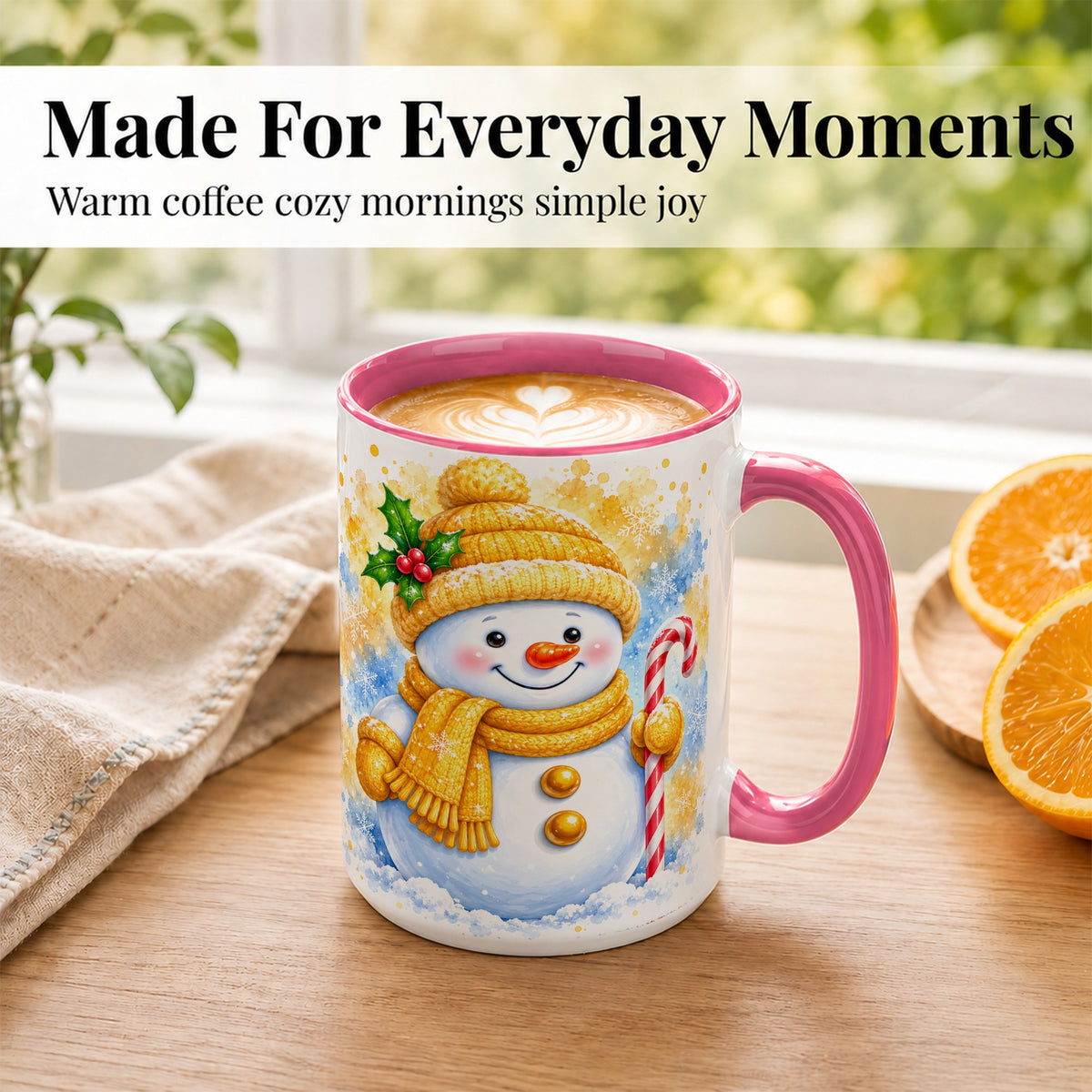 #pl[15oz|Pink] Snowman Christmas Coffee Mug, Winter Snowman Mug, Ceramic Cup