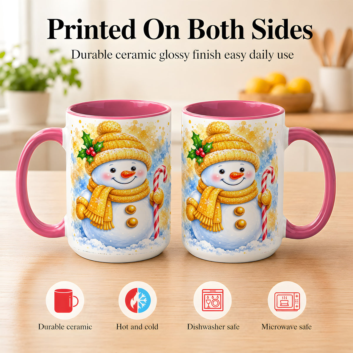#pl[15oz|Pink] Snowman Christmas Coffee Mug, Winter Snowman Mug, Ceramic Cup