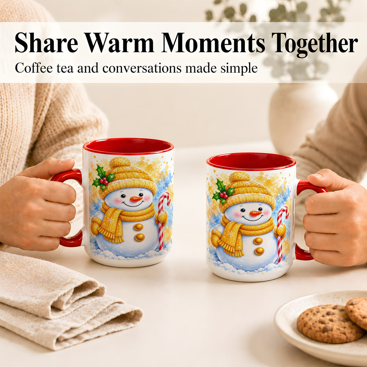 #pl[15oz|Red] Snowman Christmas Coffee Mug, Winter Snowman Mug, Ceramic Cup