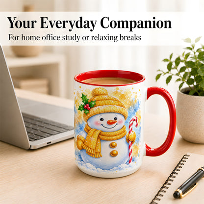 #pl[15oz|Red] Snowman Christmas Coffee Mug, Winter Snowman Mug, Ceramic Cup