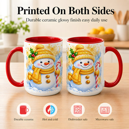 #pl[15oz|Red] Snowman Christmas Coffee Mug, Winter Snowman Mug, Ceramic Cup