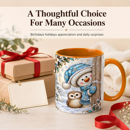 #pl[11oz|Orange] Snowman Owl Coffee Mug, Winter Woodland Mug, Ceramic Cup
