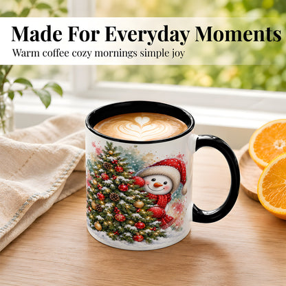 #pl[11oz|Black] Christmas Tree Snowman Coffee Mug, Holiday Snowman Mug, Ceramic Cup