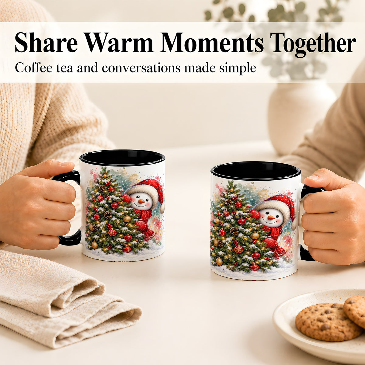 #pl[11oz|Black] Christmas Tree Snowman Coffee Mug, Holiday Snowman Mug, Ceramic Cup