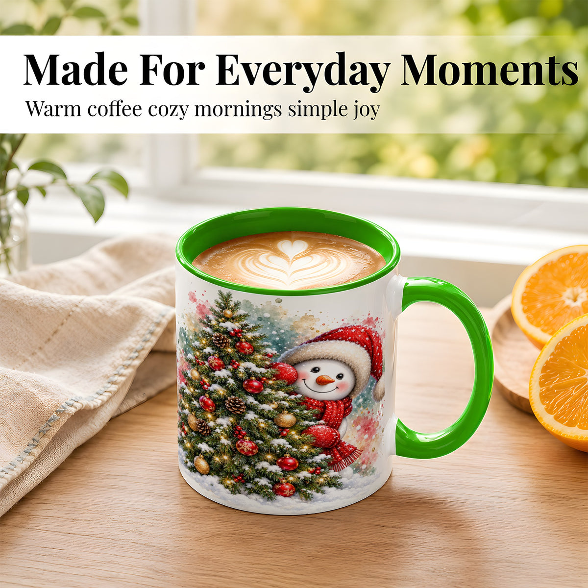 #pl[11oz|Green] Christmas Tree Snowman Coffee Mug, Holiday Snowman Mug, Ceramic Cup