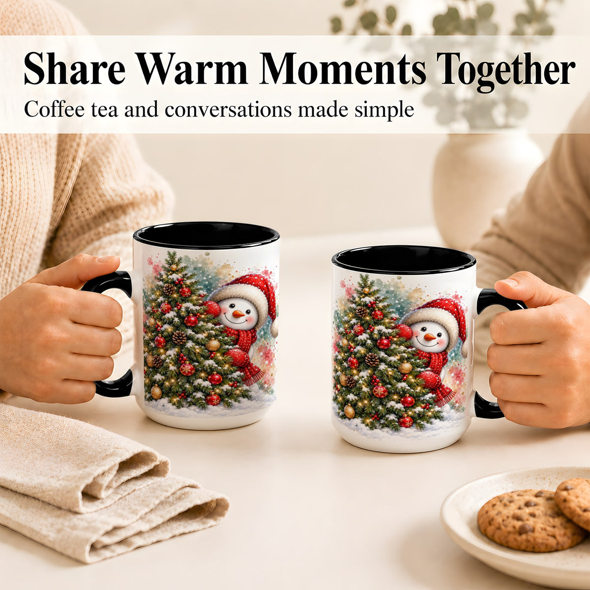 #pl[15oz|Black] Christmas Tree Snowman Coffee Mug, Holiday Snowman Mug, Ceramic Cup