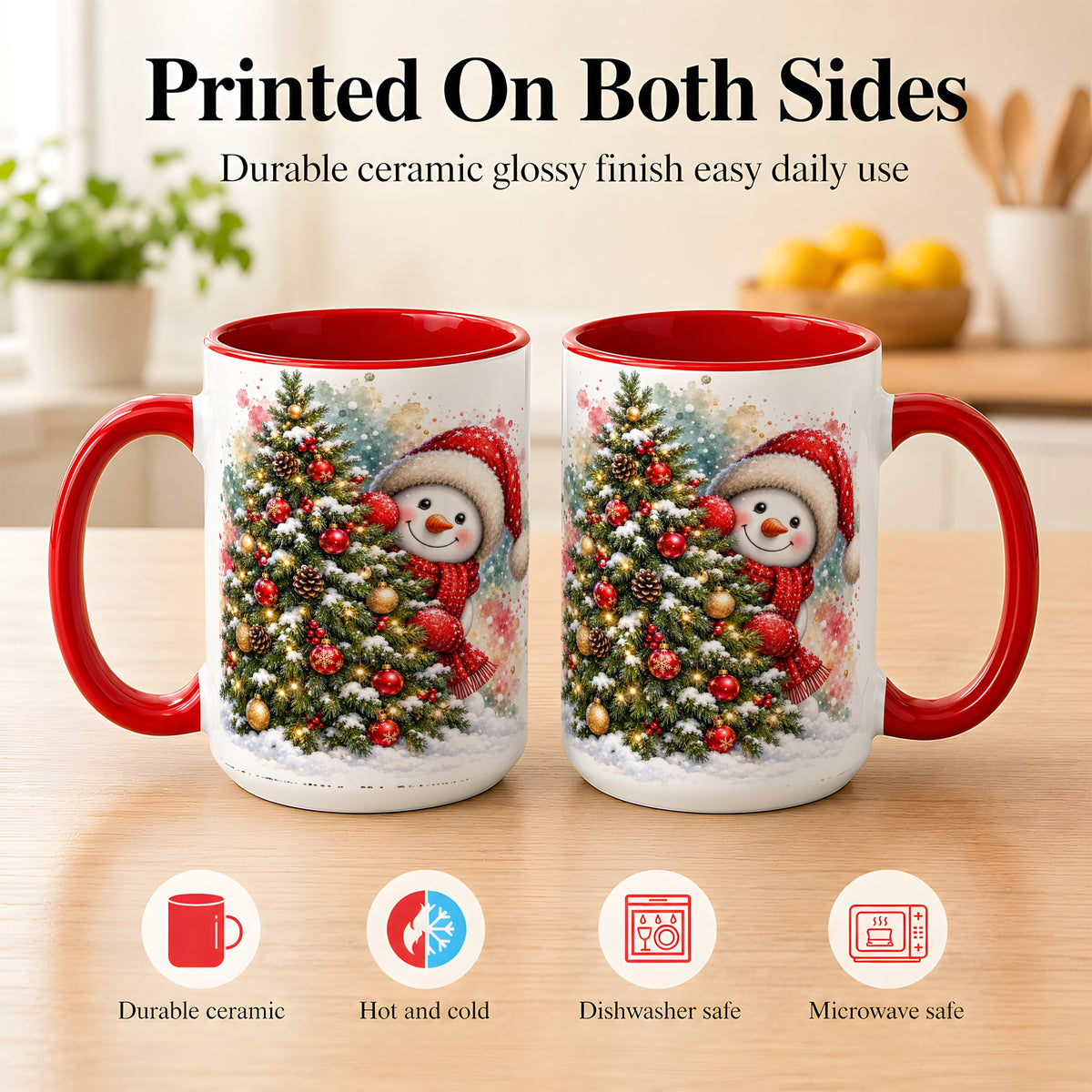 #pl[15oz|Red] Christmas Tree Snowman Coffee Mug, Holiday Snowman Mug, Ceramic Cup
