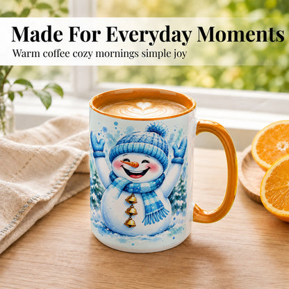 #pl[15oz|Orange] Cheerful Blue Snowman Coffee Mug, Winter Snowman Mug, Ceramic Cup