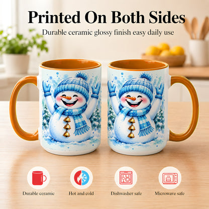 #pl[15oz|Orange] Cheerful Blue Snowman Coffee Mug, Winter Snowman Mug, Ceramic Cup