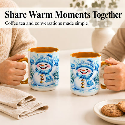 #pl[15oz|Orange] Cheerful Blue Snowman Coffee Mug, Winter Snowman Mug, Ceramic Cup